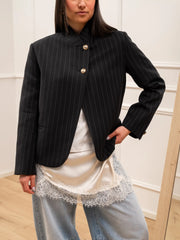 Giacca pepe cropped blu gessata - Vicolo