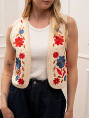 Gilet crop burro con ricami multicolor - HaveOne