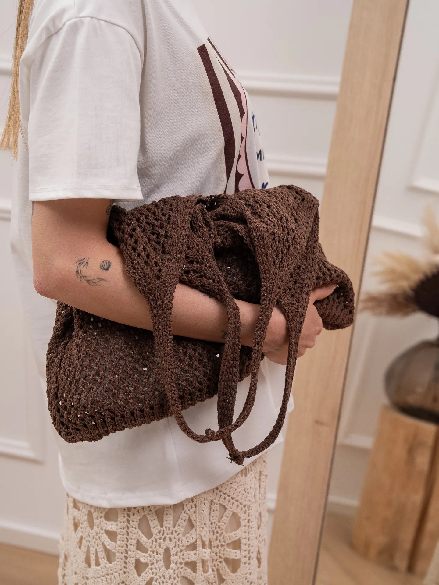 Borsa shopper crochet moka - Calibro Shop