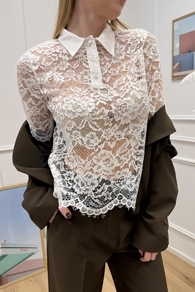 T shirt polo in pizzo bianca - HaveOne