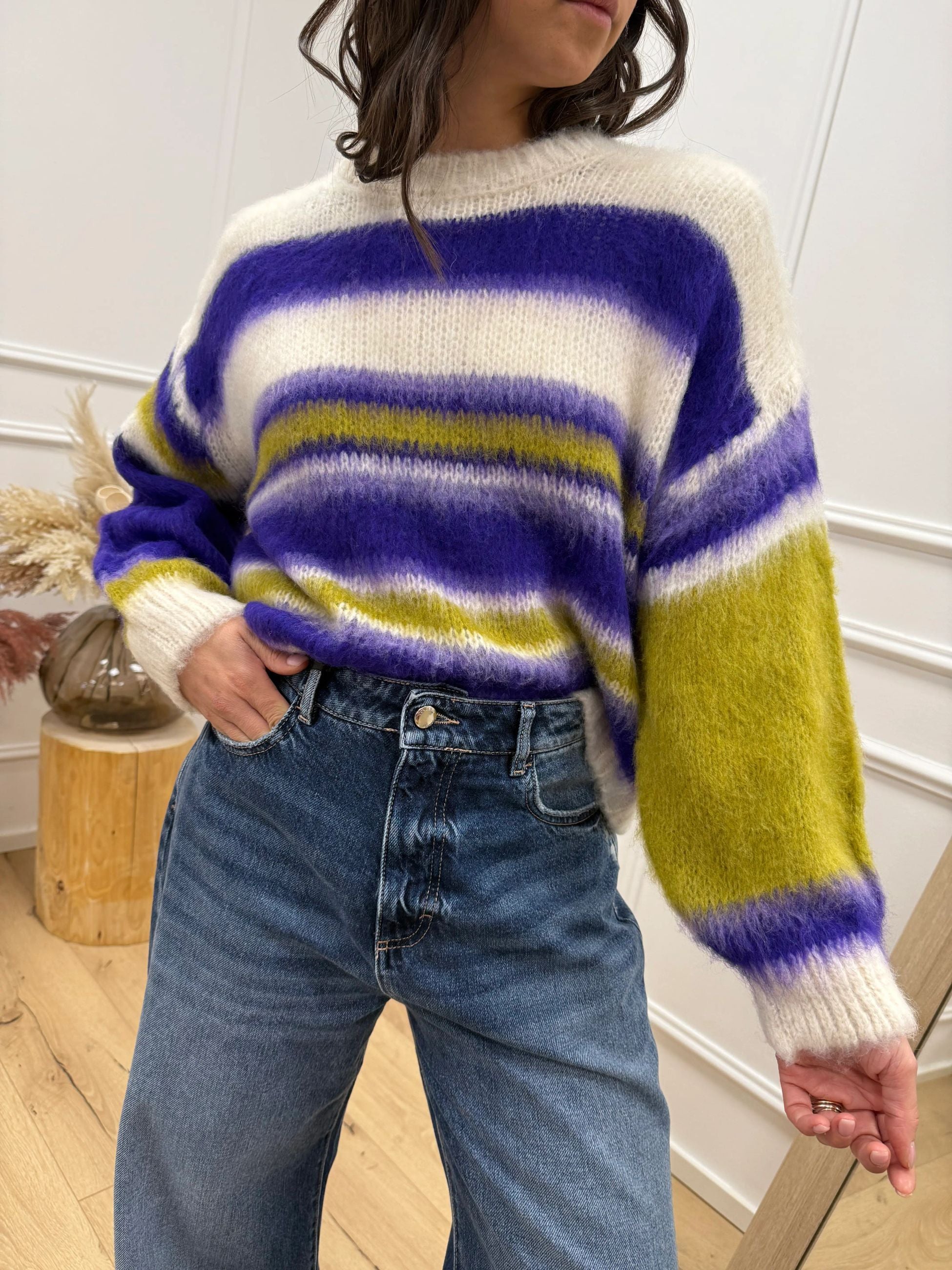 Maglia garzata panna, lilla, viola e pistacchio - HaveOne