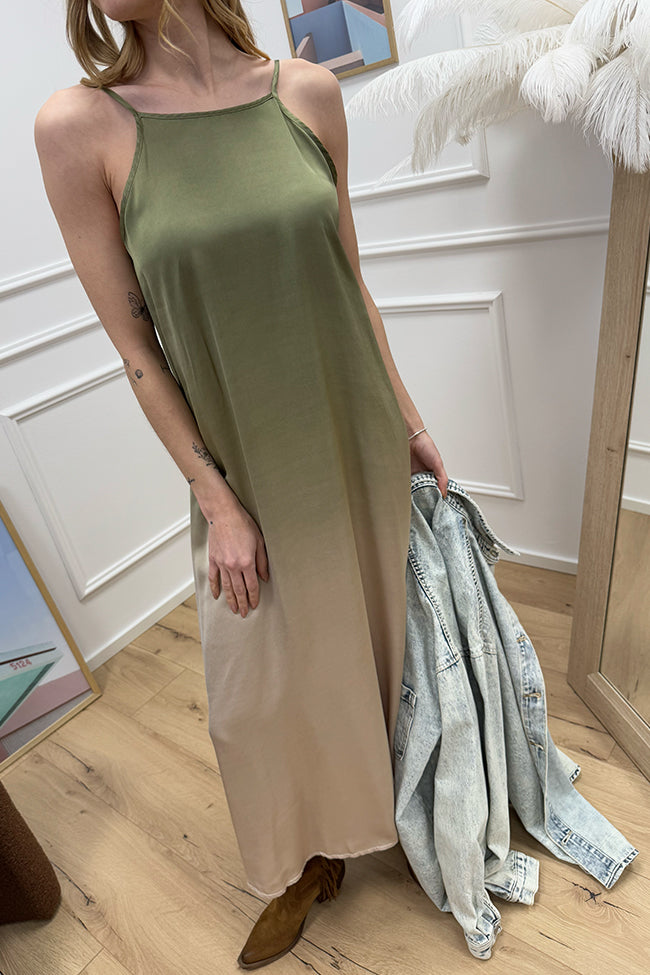 Vestito scollo quadro sfumato asparago - HaveOne