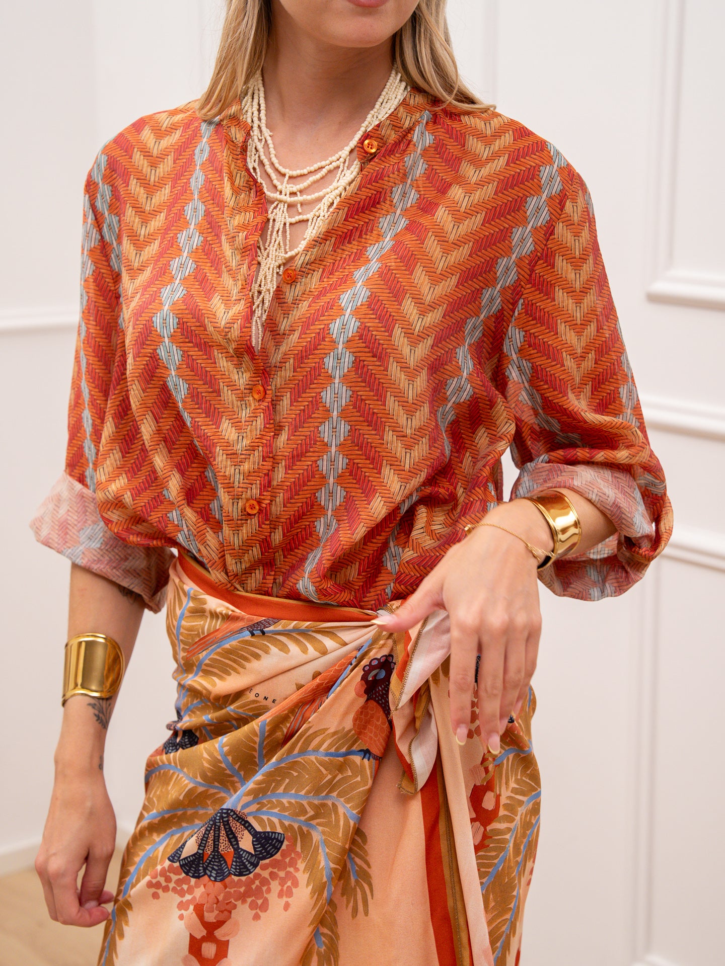 Camicia Zig Zag tabacco e arancio - HaveOne