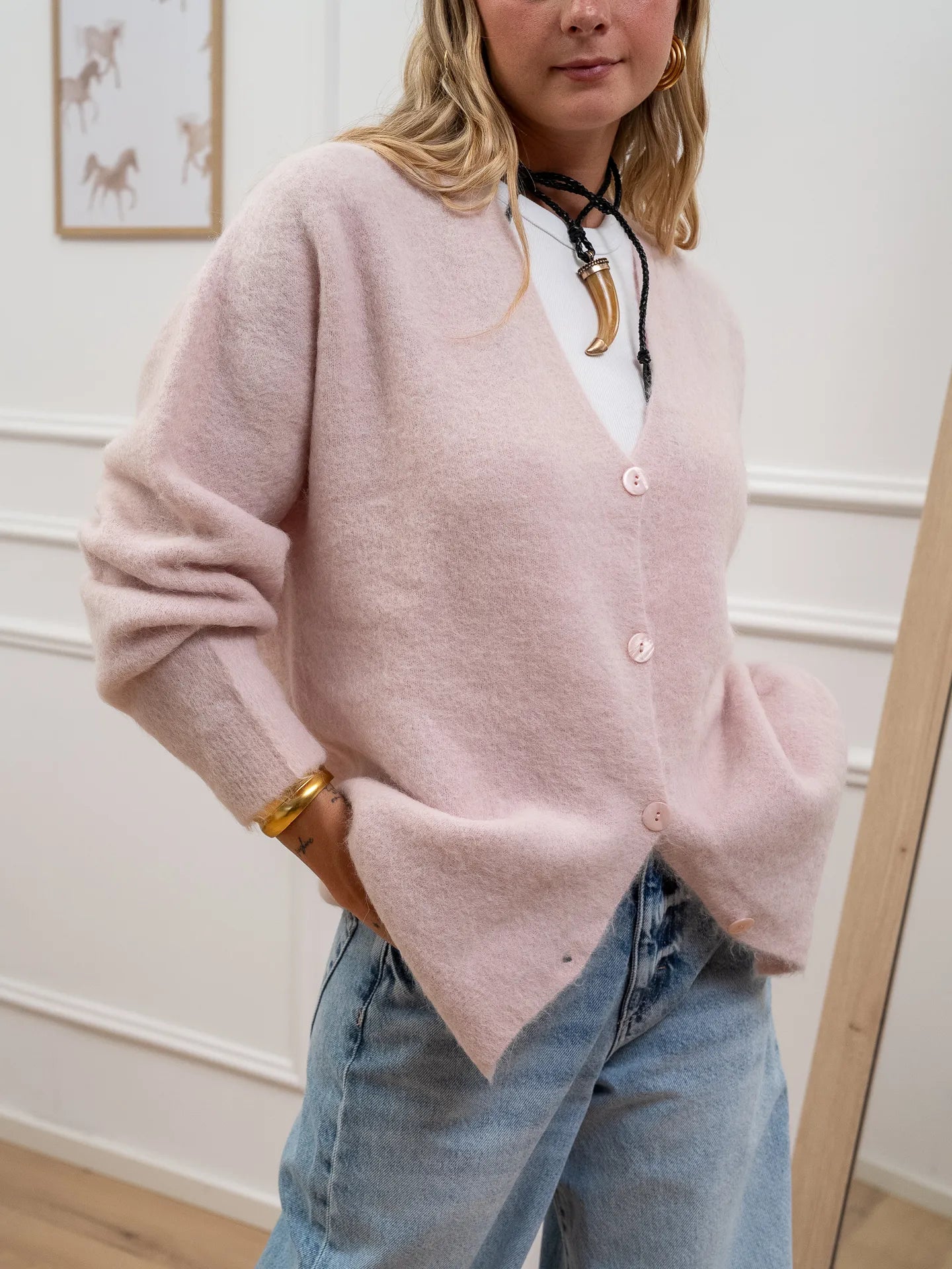 Cardigan lungo rosa alpaca superfine - Kontatto