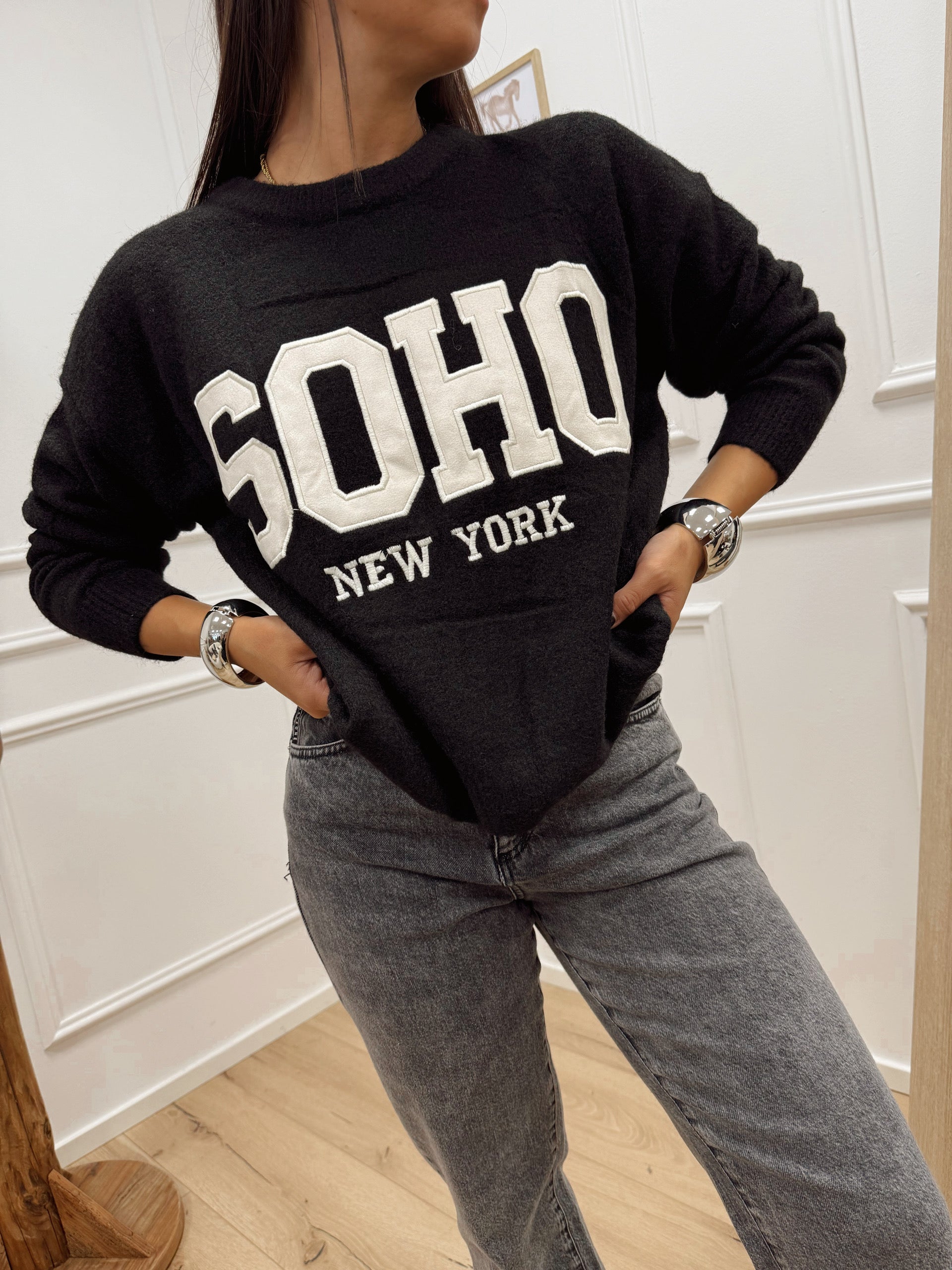 Maglia nera "Soho" misto lana - HaveOne