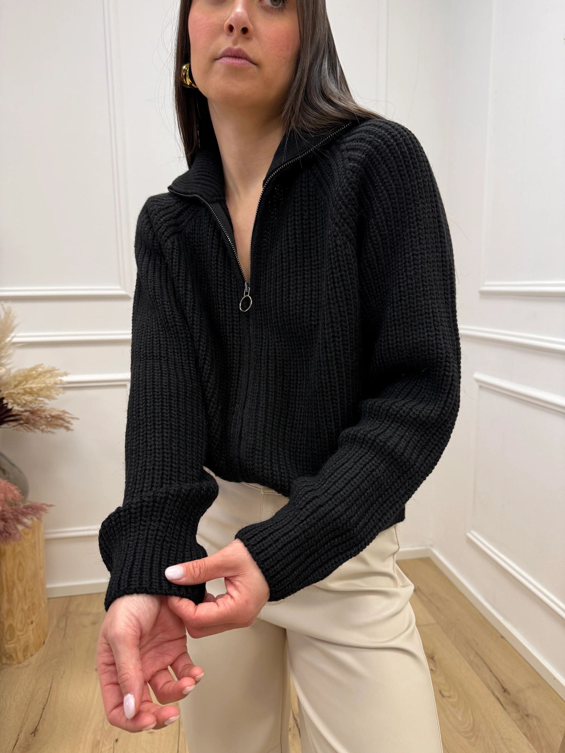 Maglia zip nera a costa inglese - HaveOne