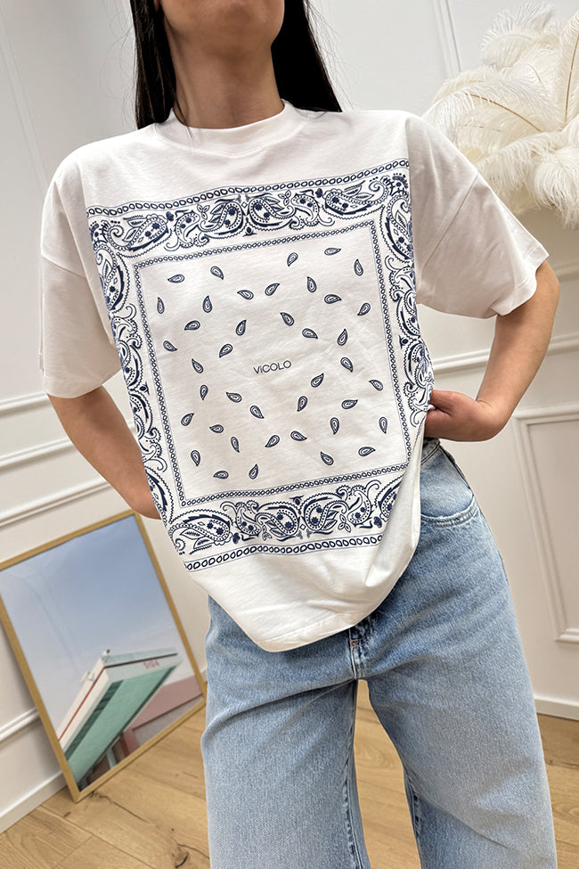 T shirt bianca stampa bandana in rilievo - Vicolo
