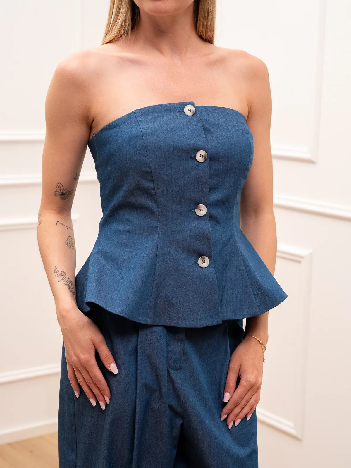 Top chambray con bottoni a fascia - Tensione In