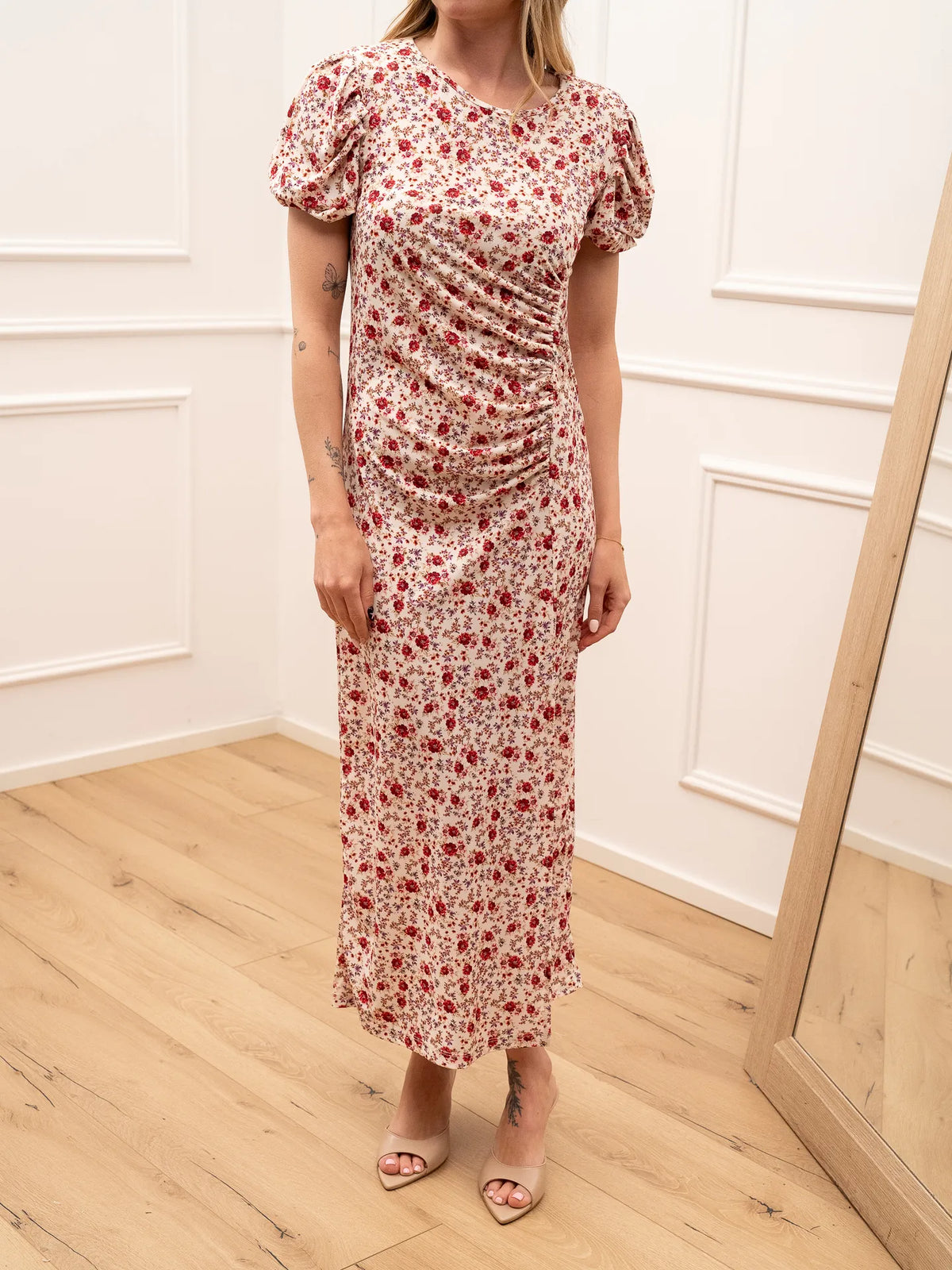 Vestito Bouquet lilla, rosso con arriccio laterale in jersey - Vicolo