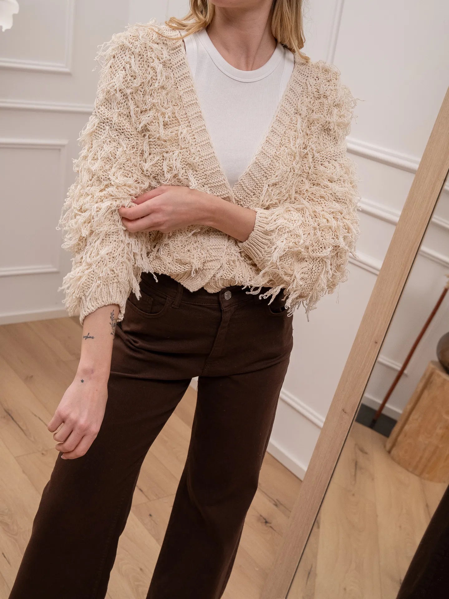 Cardigan frangette calce con bottoni - HaveOne