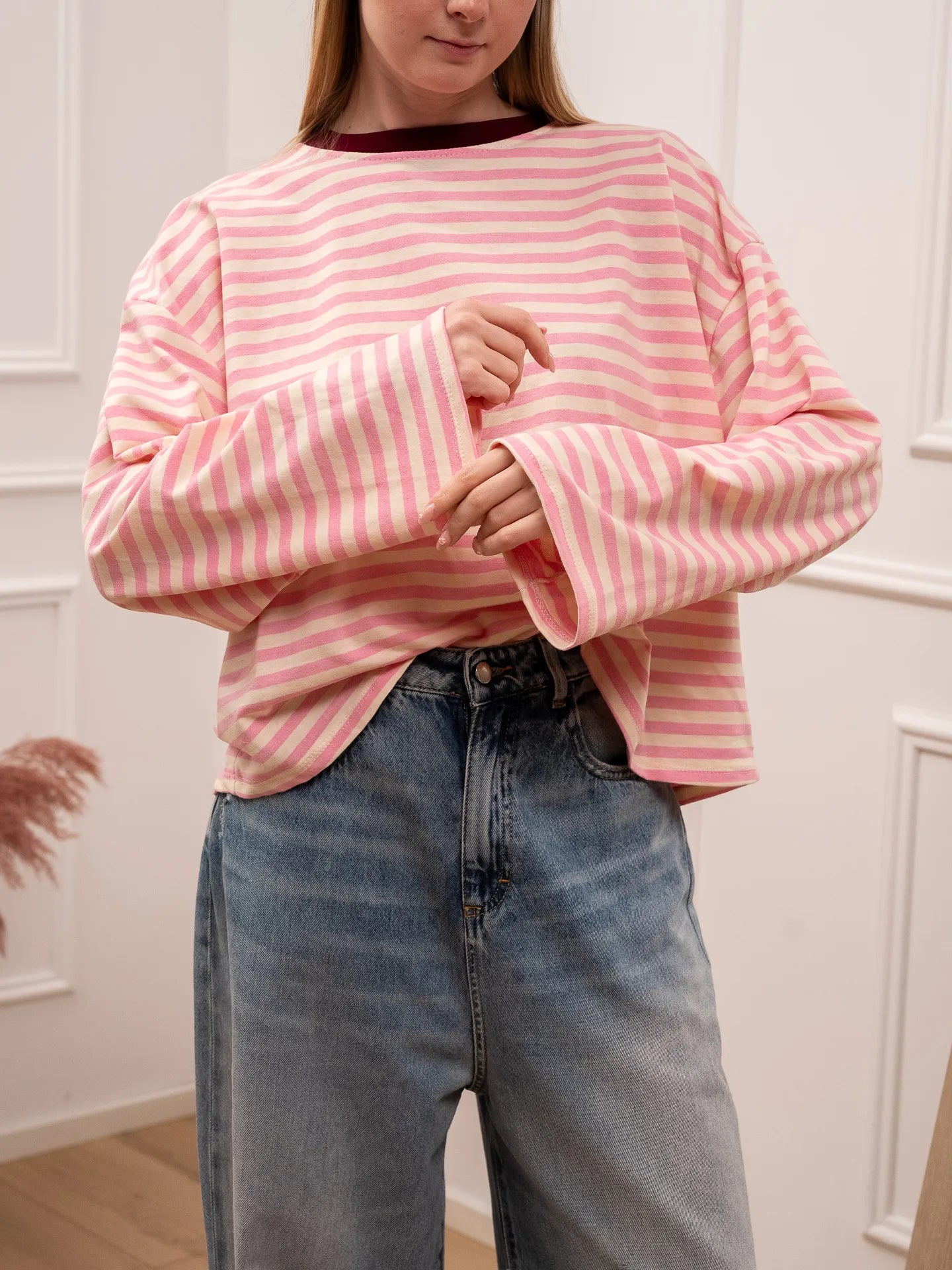 T shirt Stripe panna e rosa - Crispy