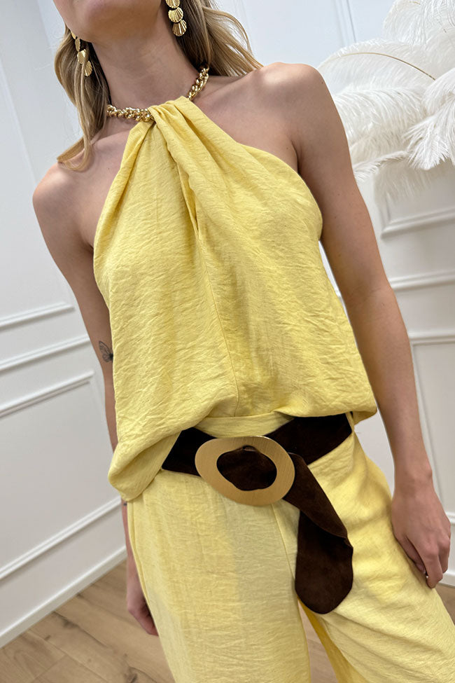 Top giallo scollo halter con collana - HaveOne