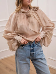 Camicia sabbia in lyocell con fiocco - Vicolo