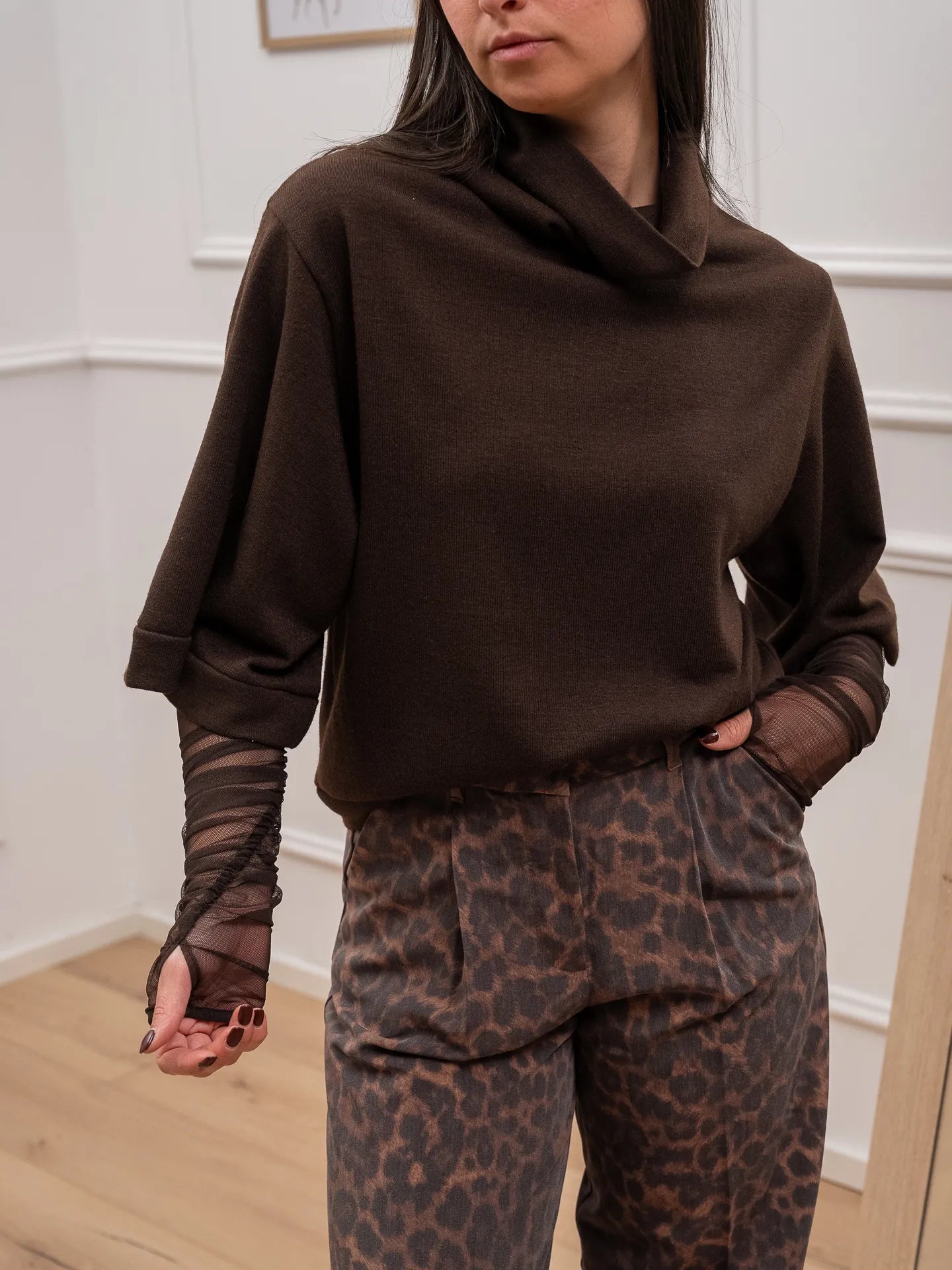 Maglia moro soft touch con manicotti in tulle - HaveOne