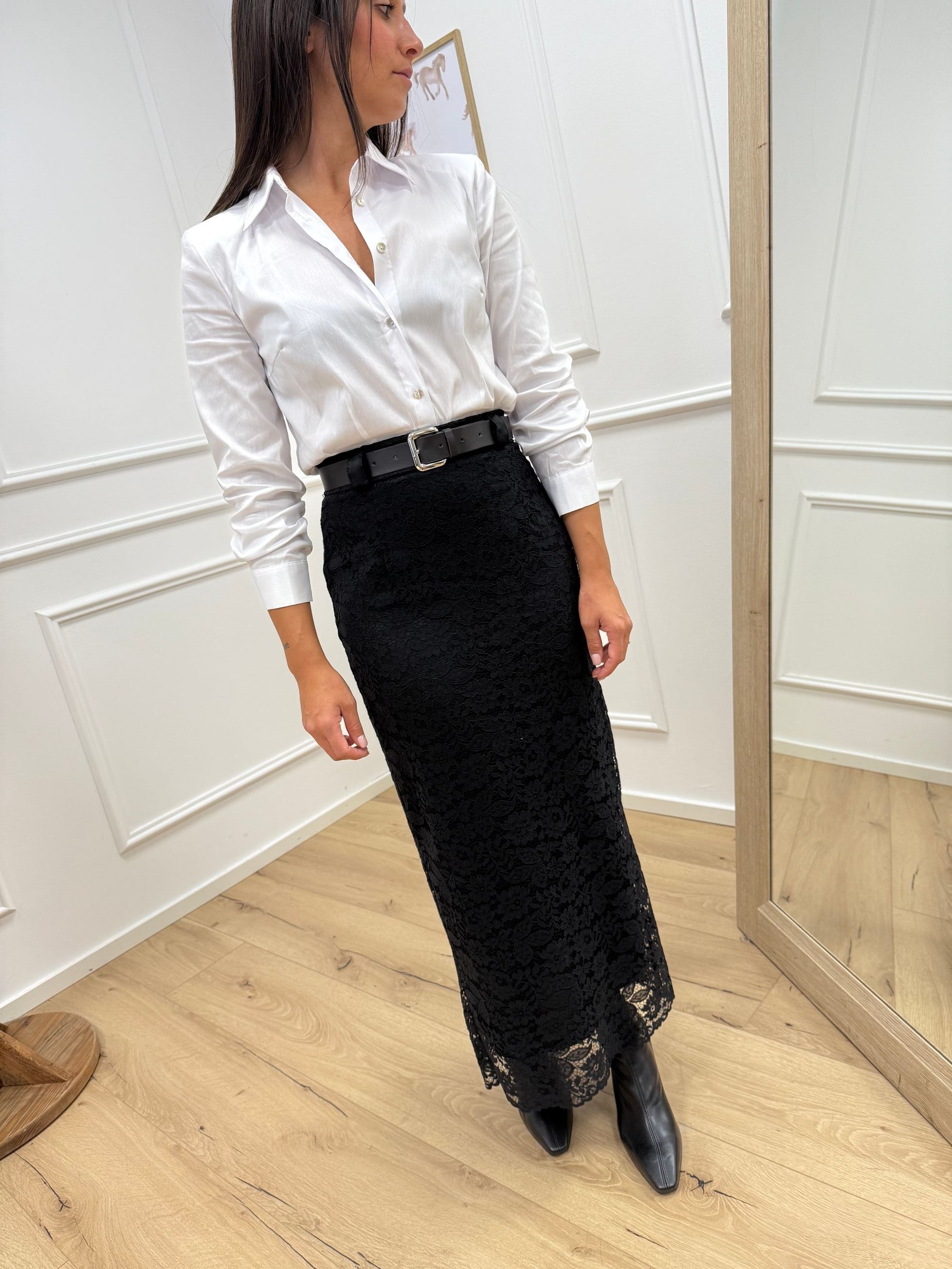 Gonna in pizzo nera con cintura - HaveOne