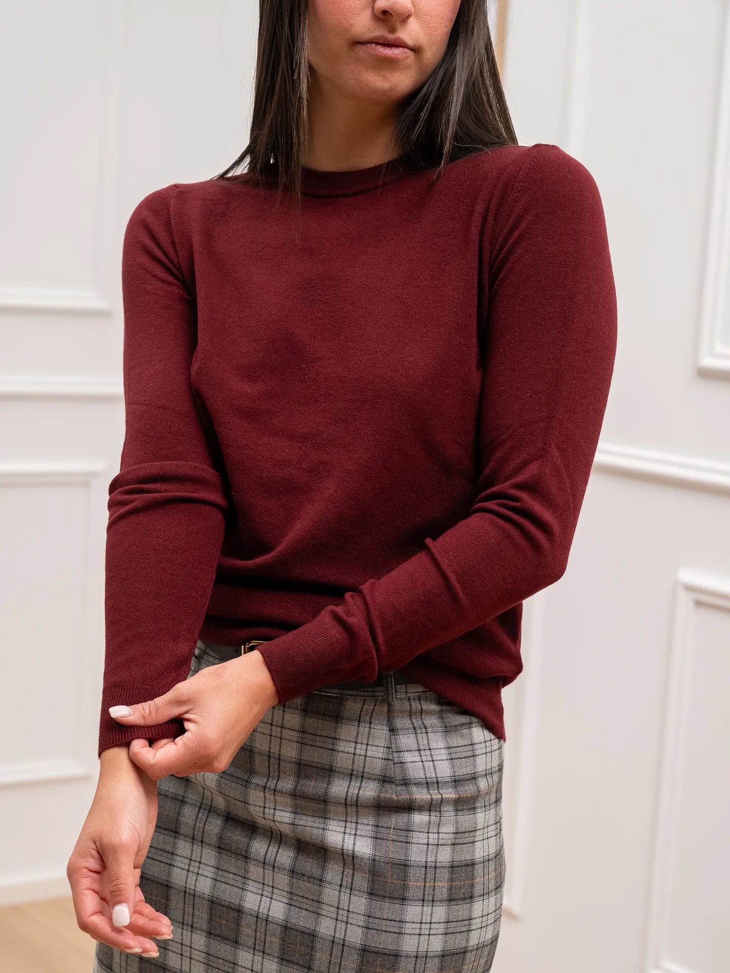 Maglia basic girocollo bordeaux in viscosa - HaveOne