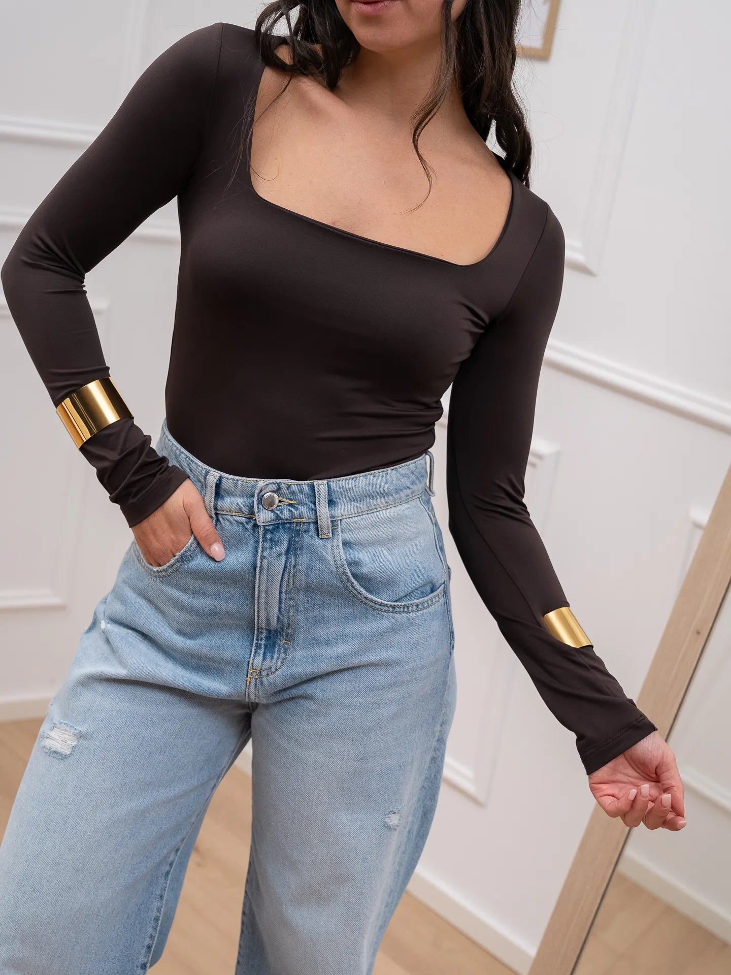 Top in lycra scollo quadro moro - Dixie