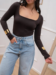 Top in lycra scollo quadro moro - Dixie