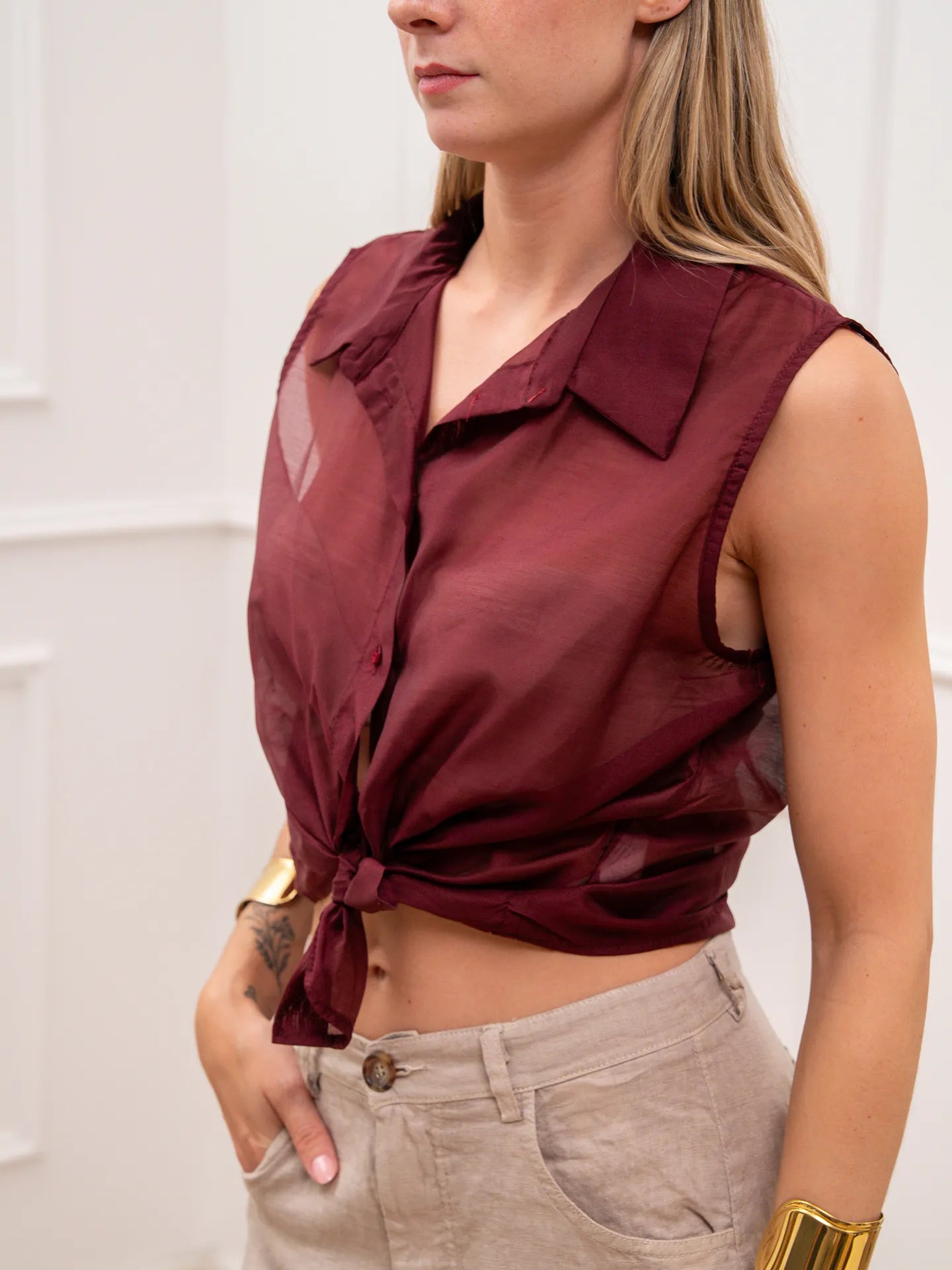 Camicia smanicata india con nodo in lyocell - HaveOne