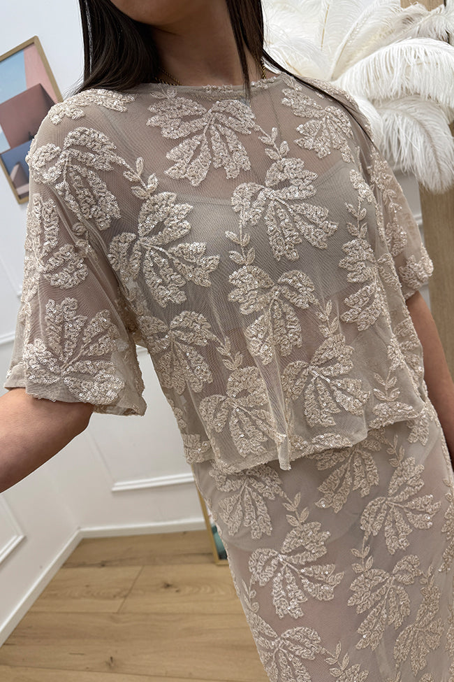 Top crop in tulle con paillettes burro - HaveOne