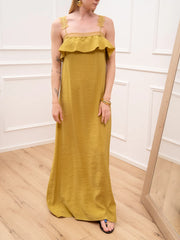 Vestito in modal senape spalline con pizzo - SoAllure