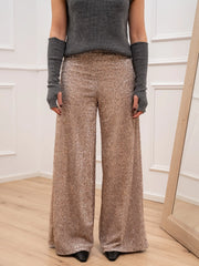 Pantaloni in ciniglia con paillettes beige - HaveOne