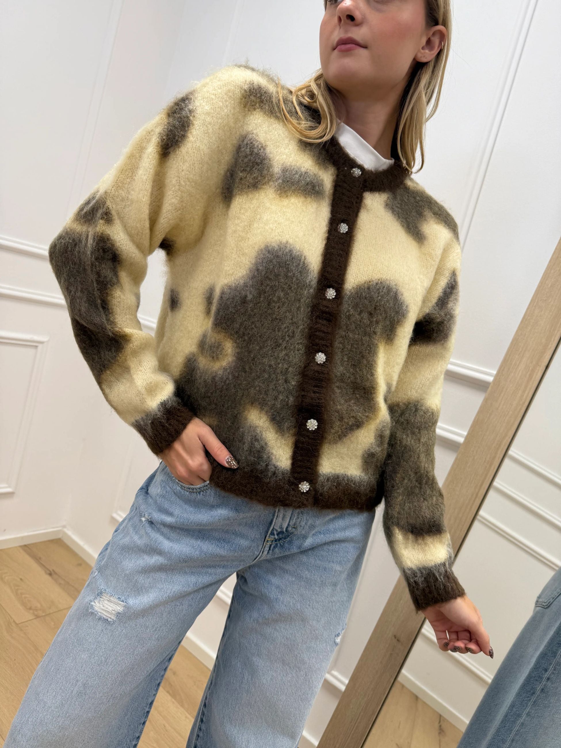Cardigan cow con bottoni gioiello - Philia Loft