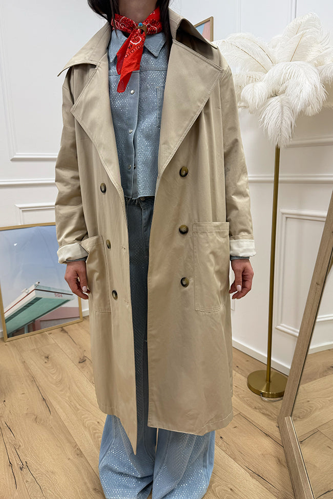 Trench over beige doppiopetto con tasconi - HaveOne