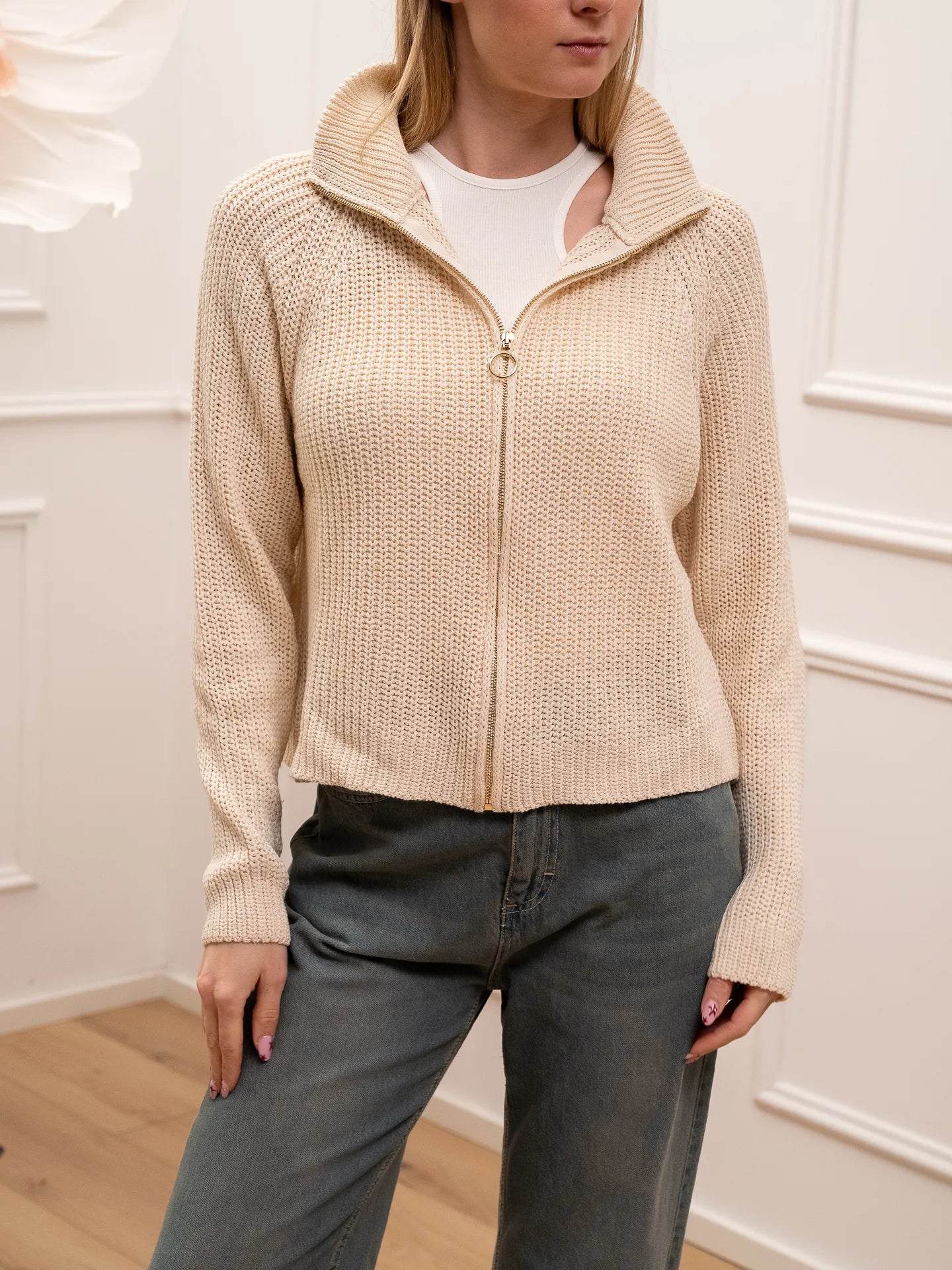 Maglia inglese latte full zip - HaveOne