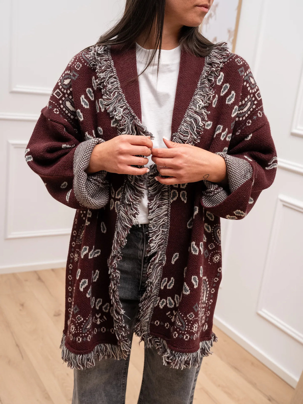 Cardigan etnico bordeaux - Tensione In