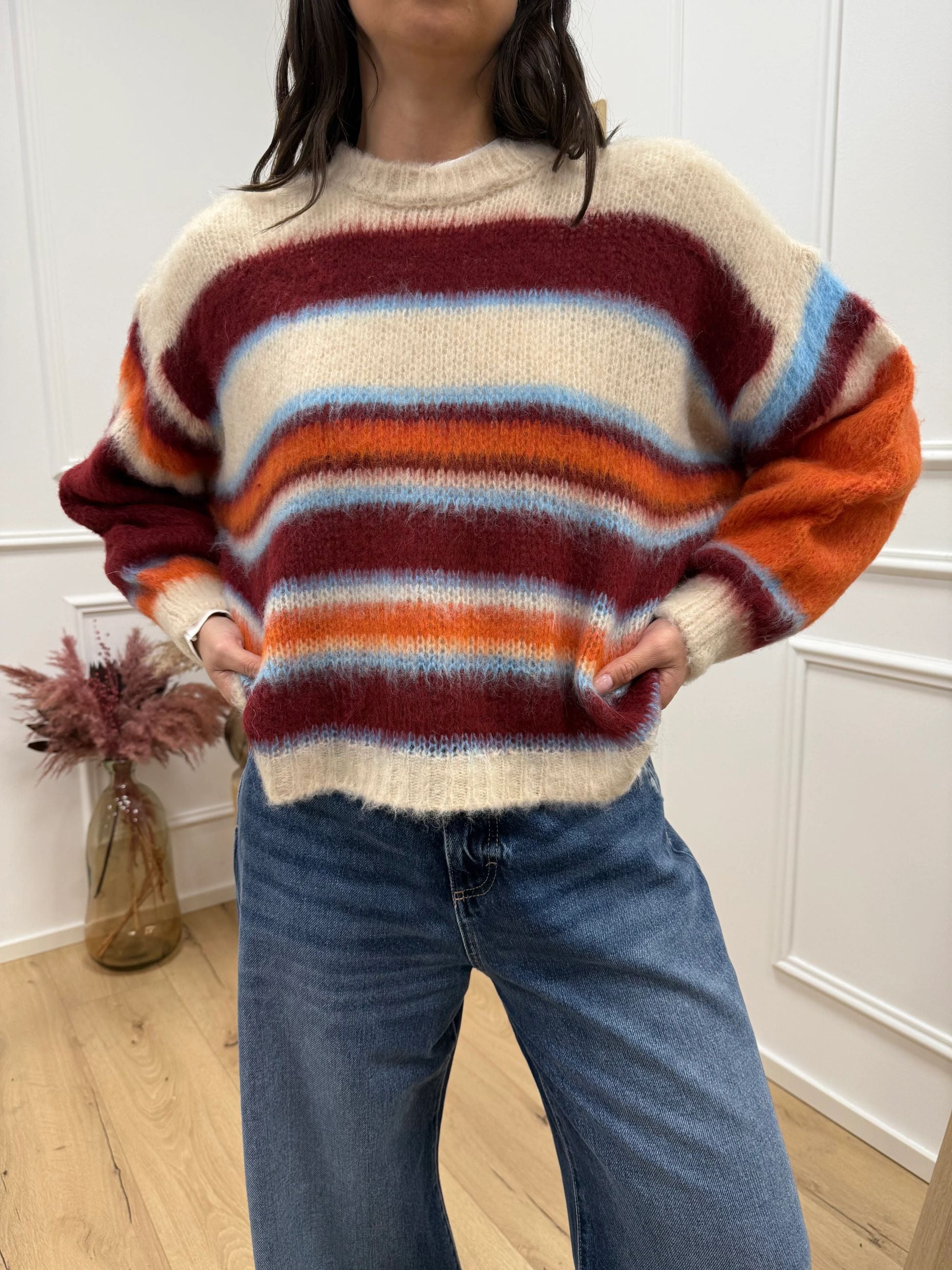 Maglia garzata beige, sugo, bordeaux e melone - HaveOne