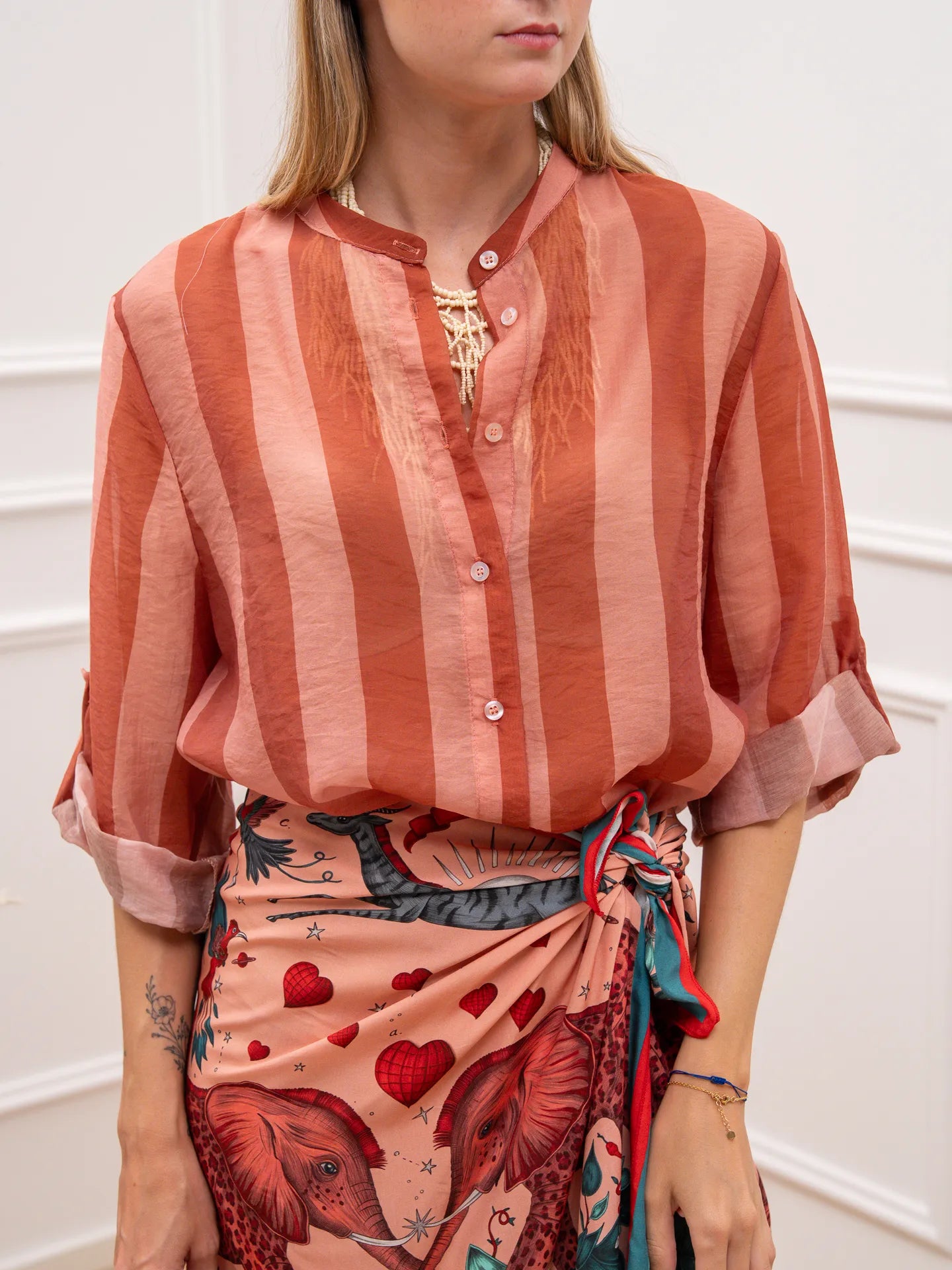 Camicia riga larga cipria e blush in lyocell - HaveOne