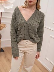 Cardigan punzonato salvia con bottoni - HaveOne
