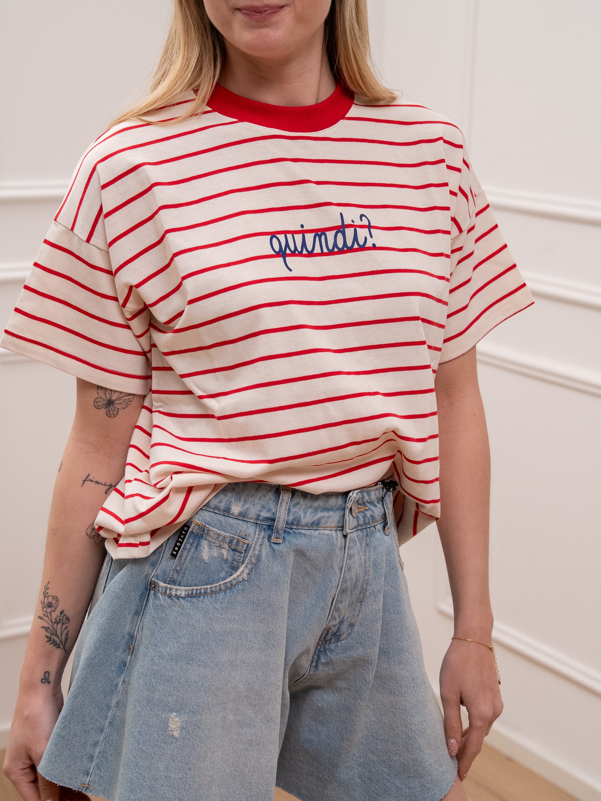 T shirt "quindi" riga rossa - Vicolo