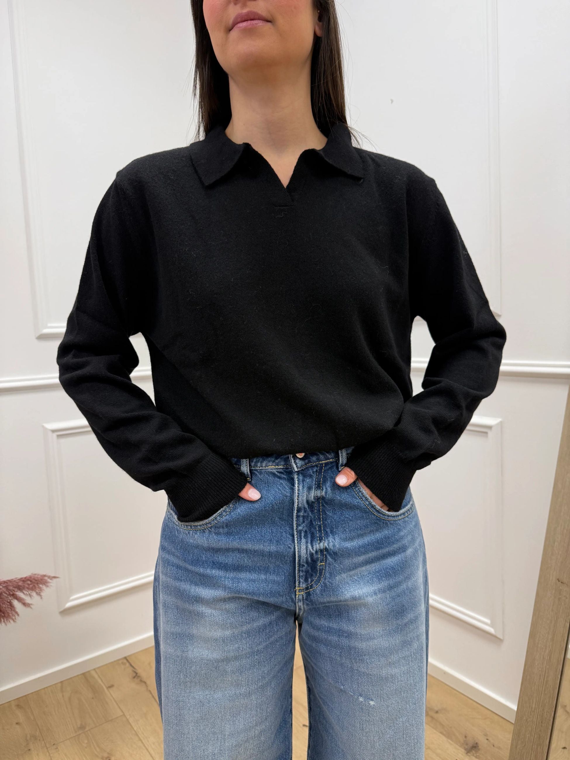 Maglia polo nera 80% lana - HaveOne