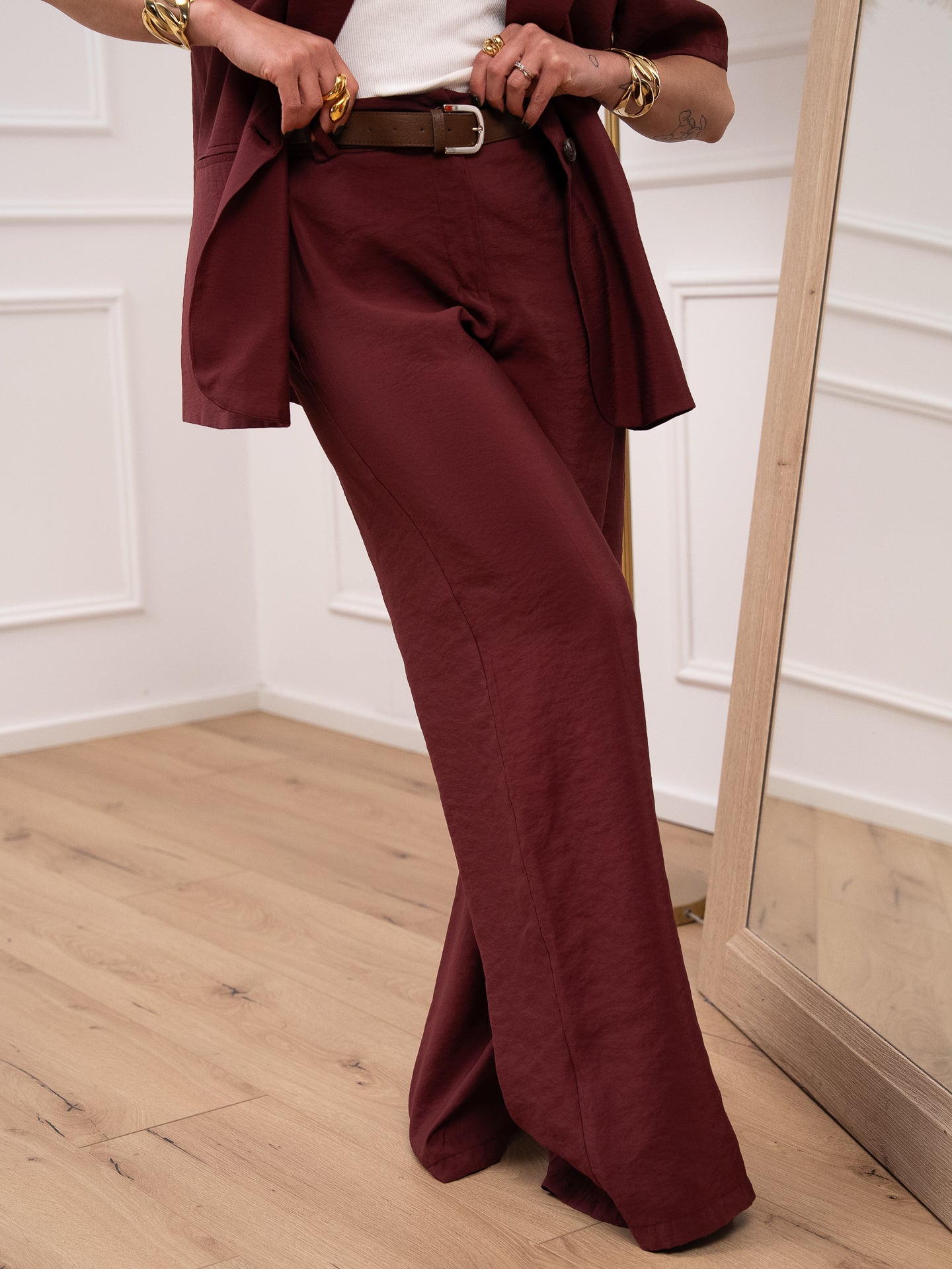 Pantaloni vino in viscosa stropicciata - HaveOne