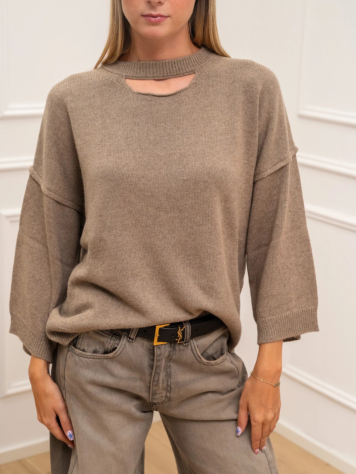 Maglia collo cut out misto lana e cashmere - HaveOne