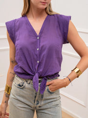 Camicia Alette smanicata viola in mussola - Tensione In