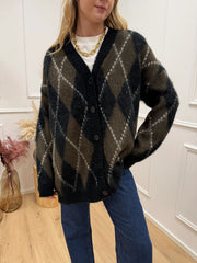 Cardigan over rombi nero, moro e panna - Kontatto