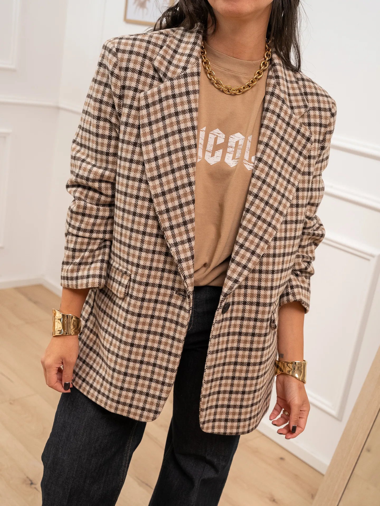 Giacca cappotto quadri con cintura - Philia Loft