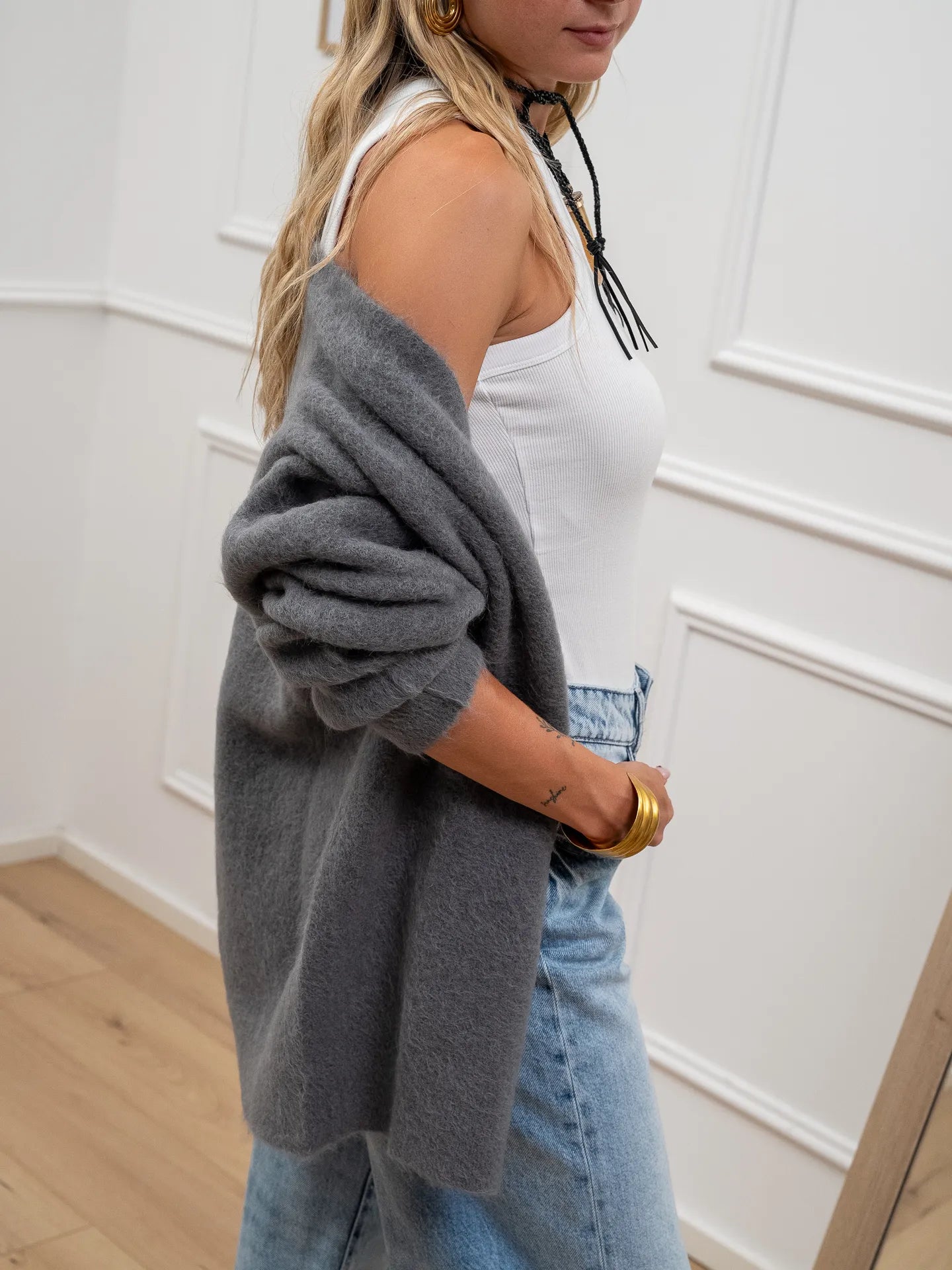 Cardigan lungo grigio alpaca superfine - Kontatto