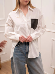 Camicia bianca tasca ecopelle moro - Tensione In