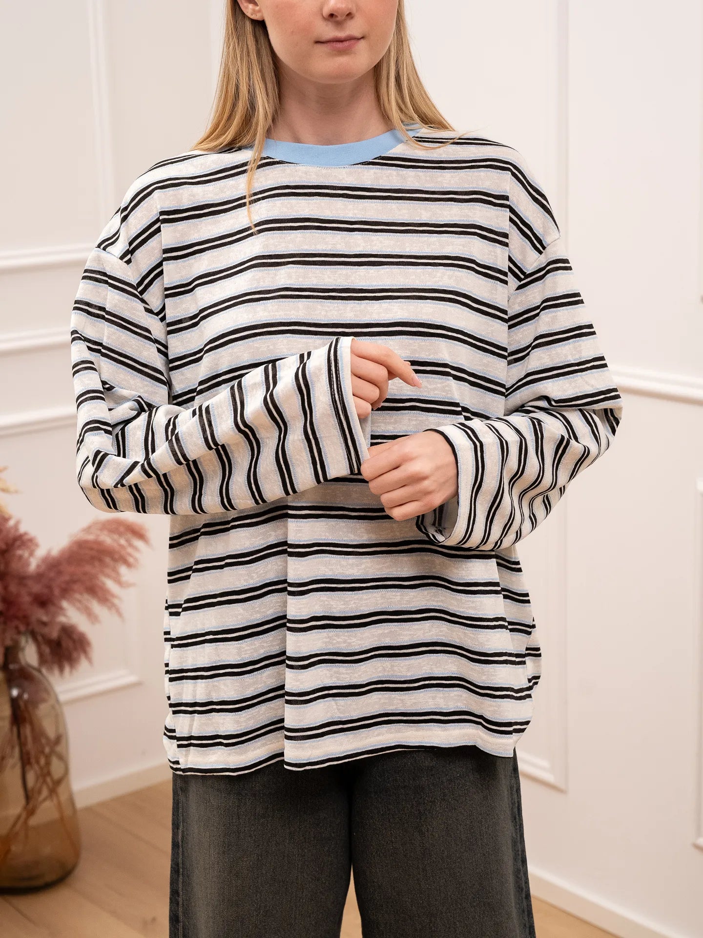 T shirt multi stripe bianco e celeste - Crispy