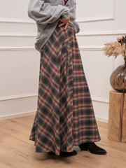 Gonna Plaid a ruota bordeaux e grigia - Vicolo