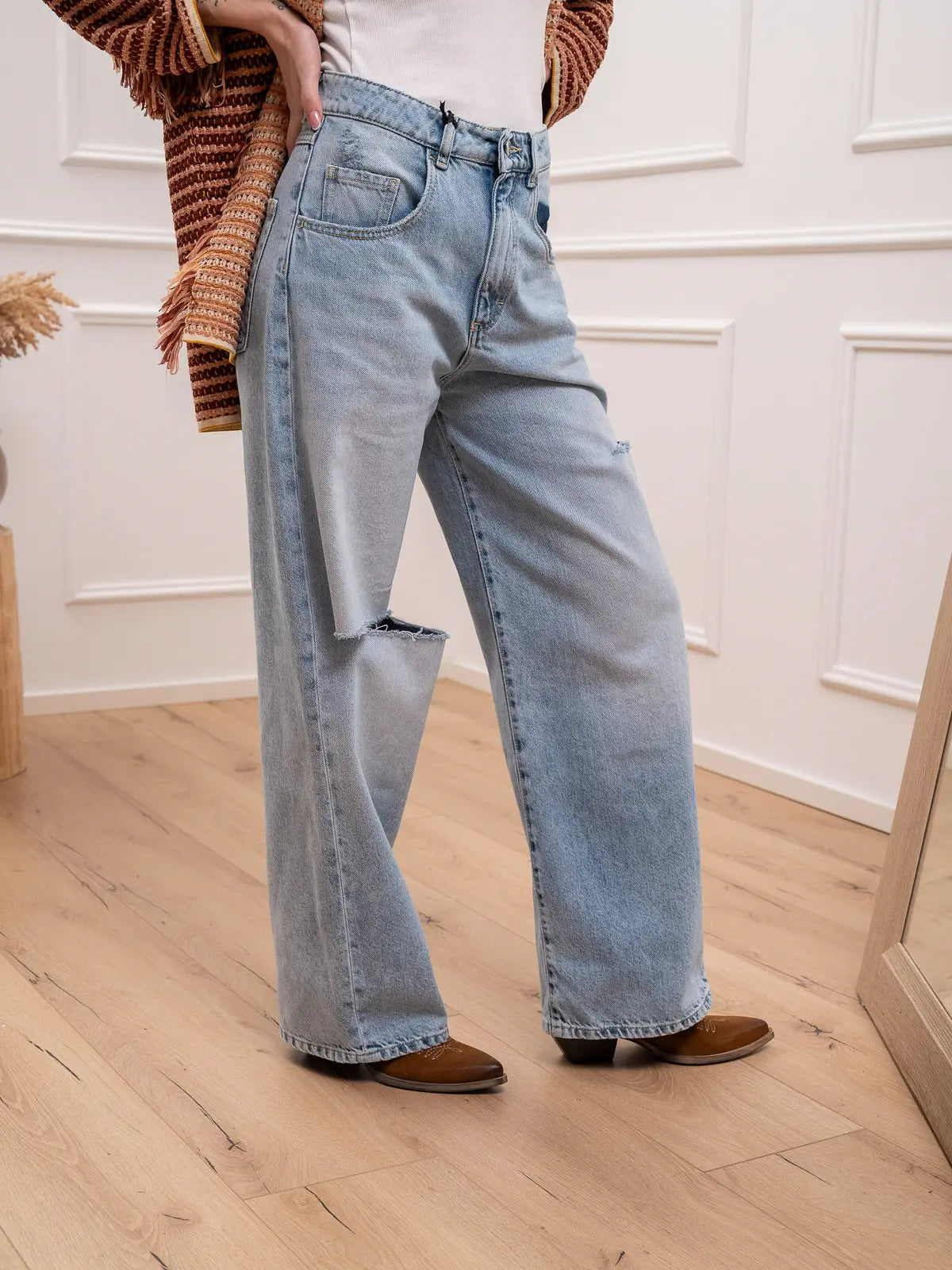 Jeans Poppy sky blue con rotture - Icon Denim