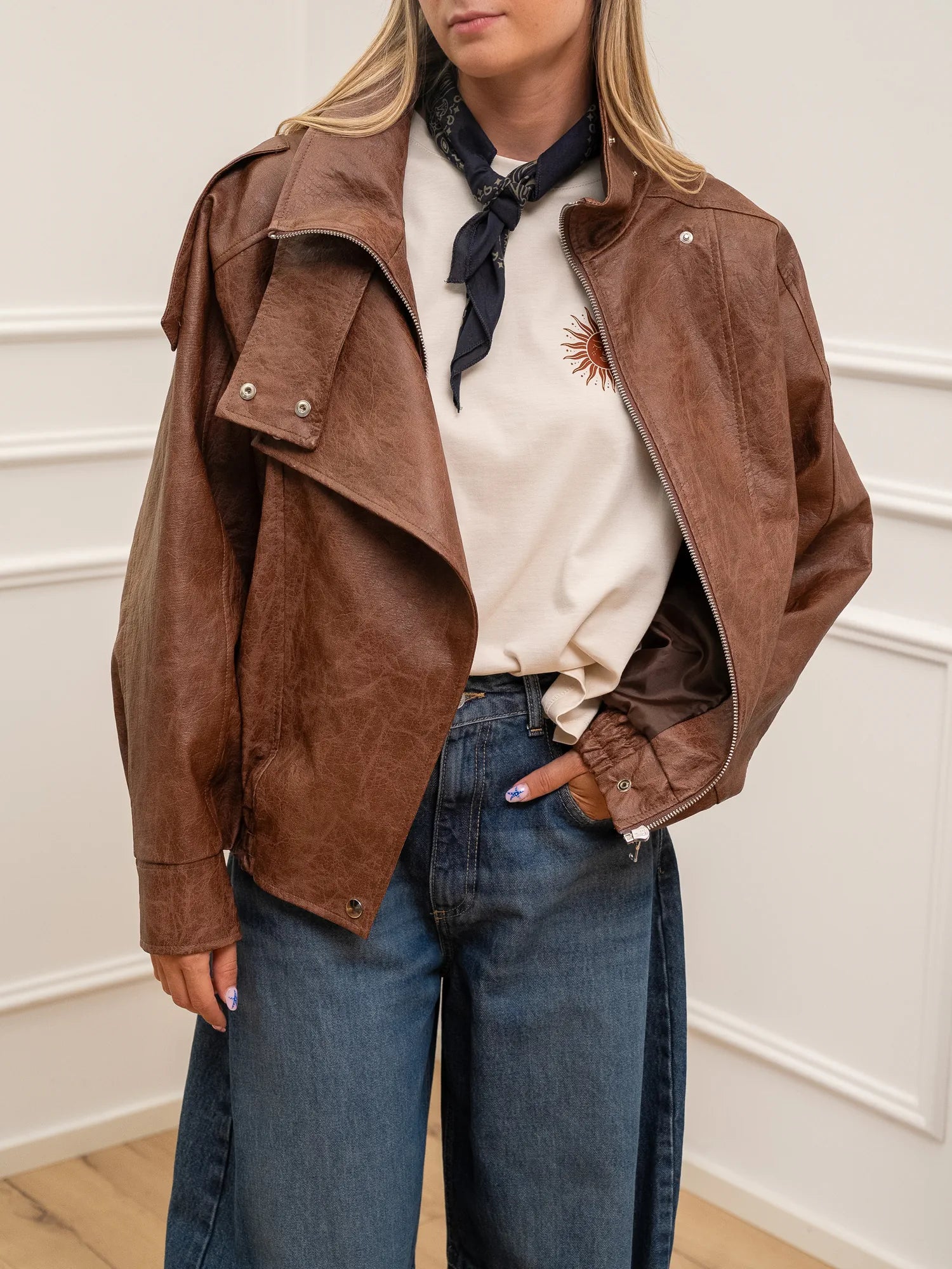Bomber tabacco effetto vintage con zip - HaveOne