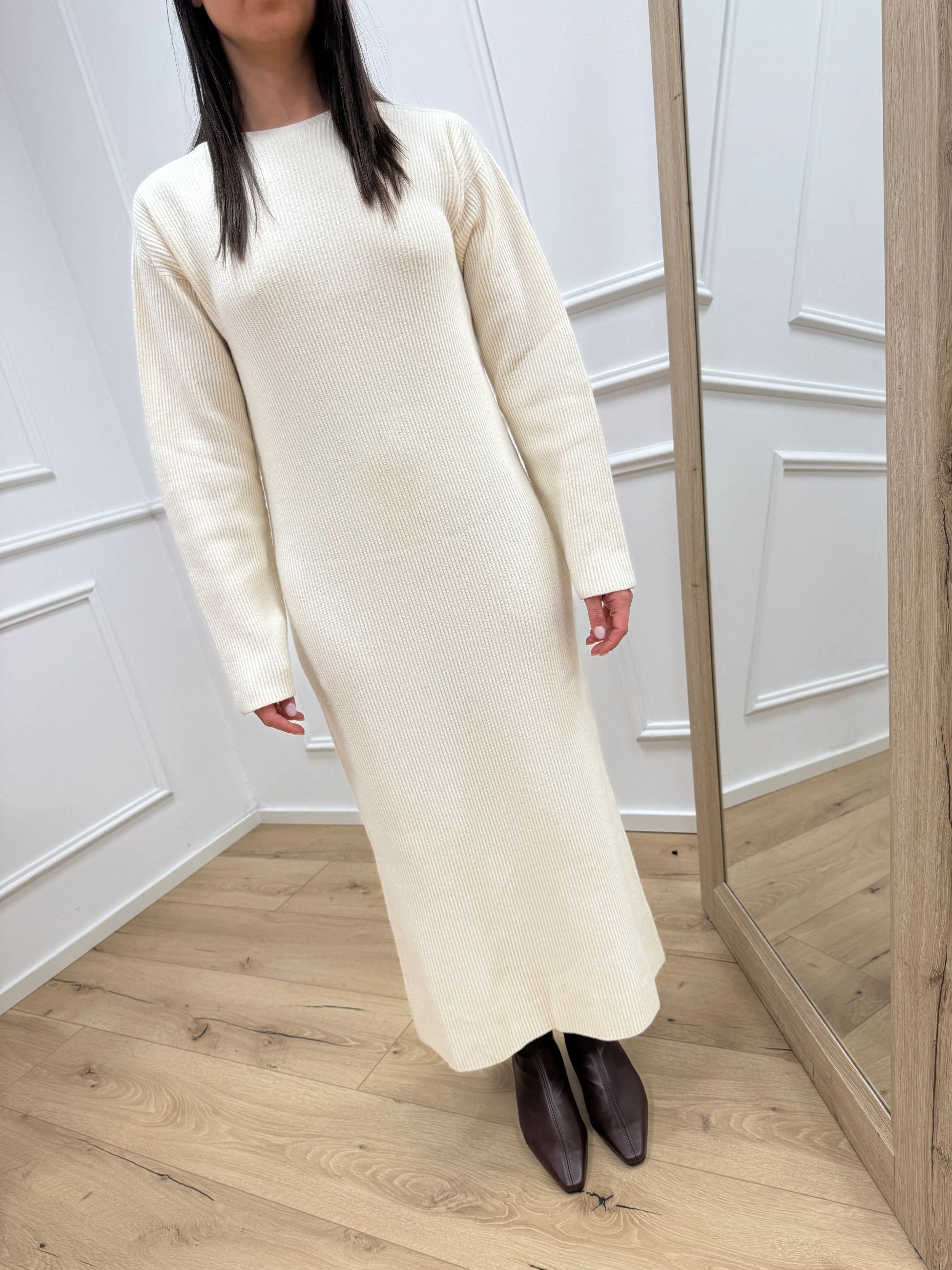 Vestito lungo a coste panna misto lana - Kontatto