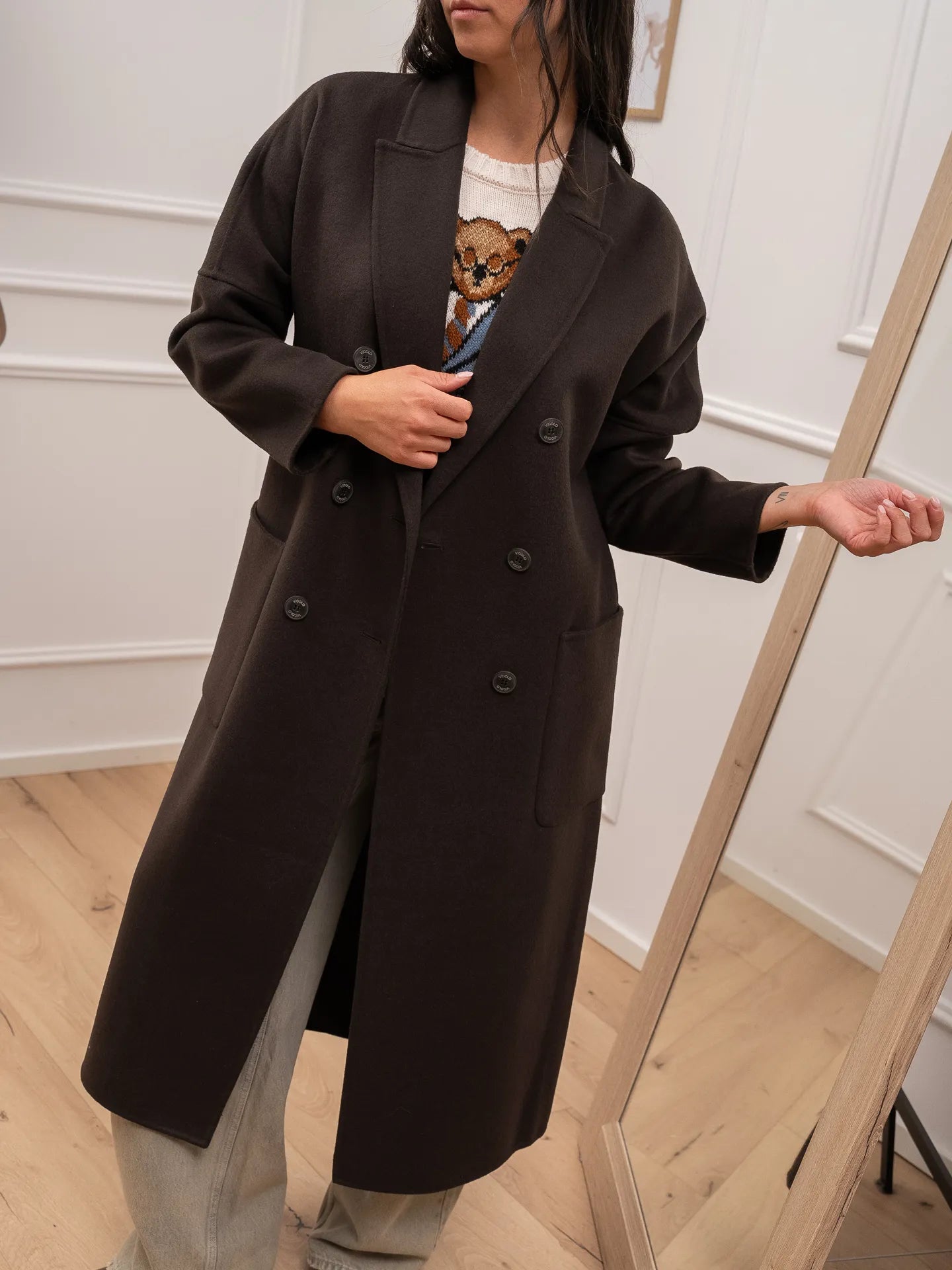 Cappotto lungo fondente sei bottoni - Vicolo
