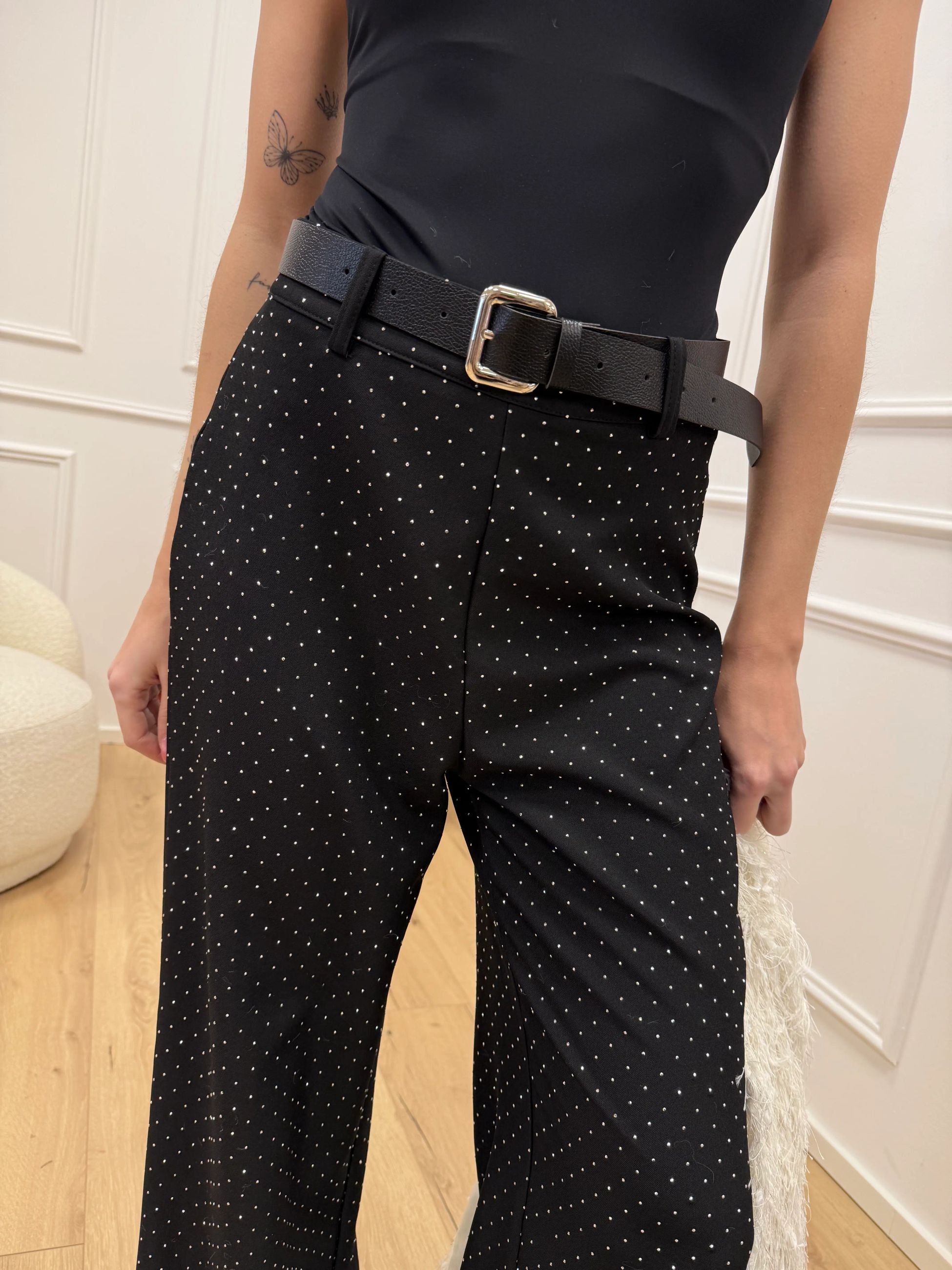 Pantaloni neri con strass argento - HaveOne