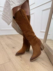 Stivale texano in suede cuoio - Divine Follie